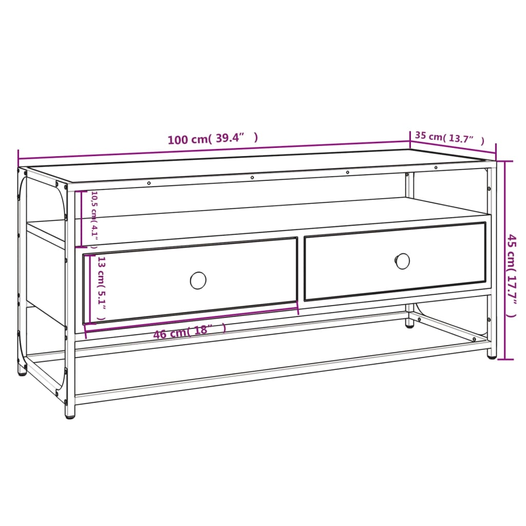 Meuble TV 100x35x45 cm ouvré en bois couleur chêne