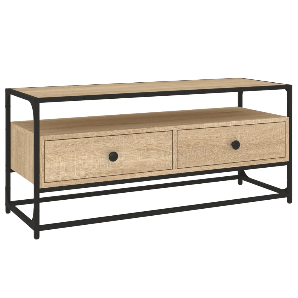 Meuble TV 100x35x45 cm ouvré en bois couleur chêne