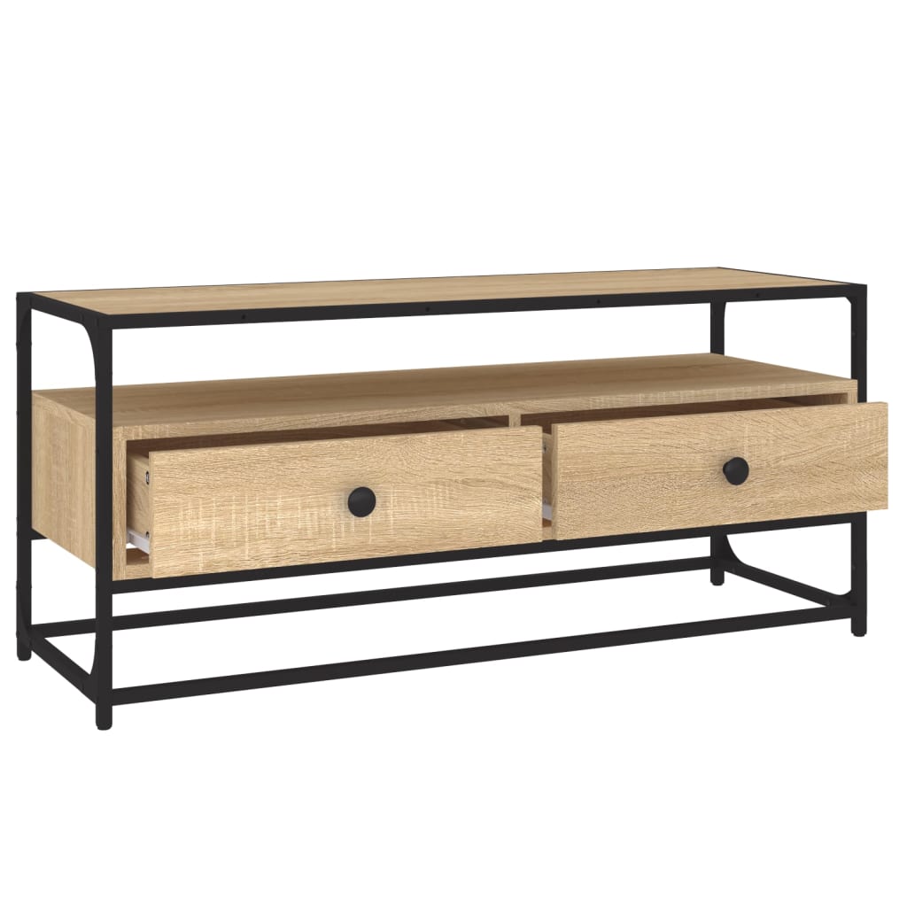 Meuble TV 100x35x45 cm ouvré en bois couleur chêne