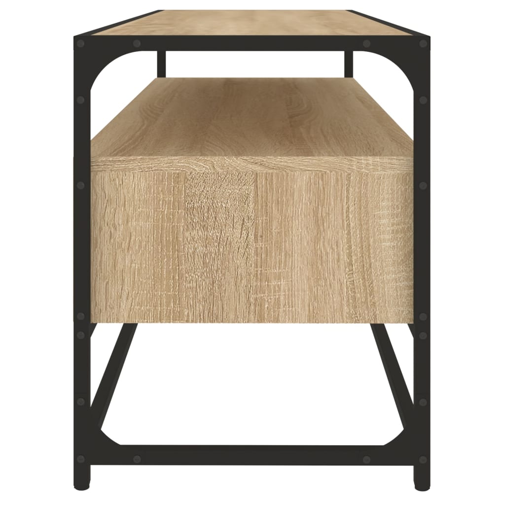 Meuble TV 100x35x45 cm ouvré en bois couleur chêne