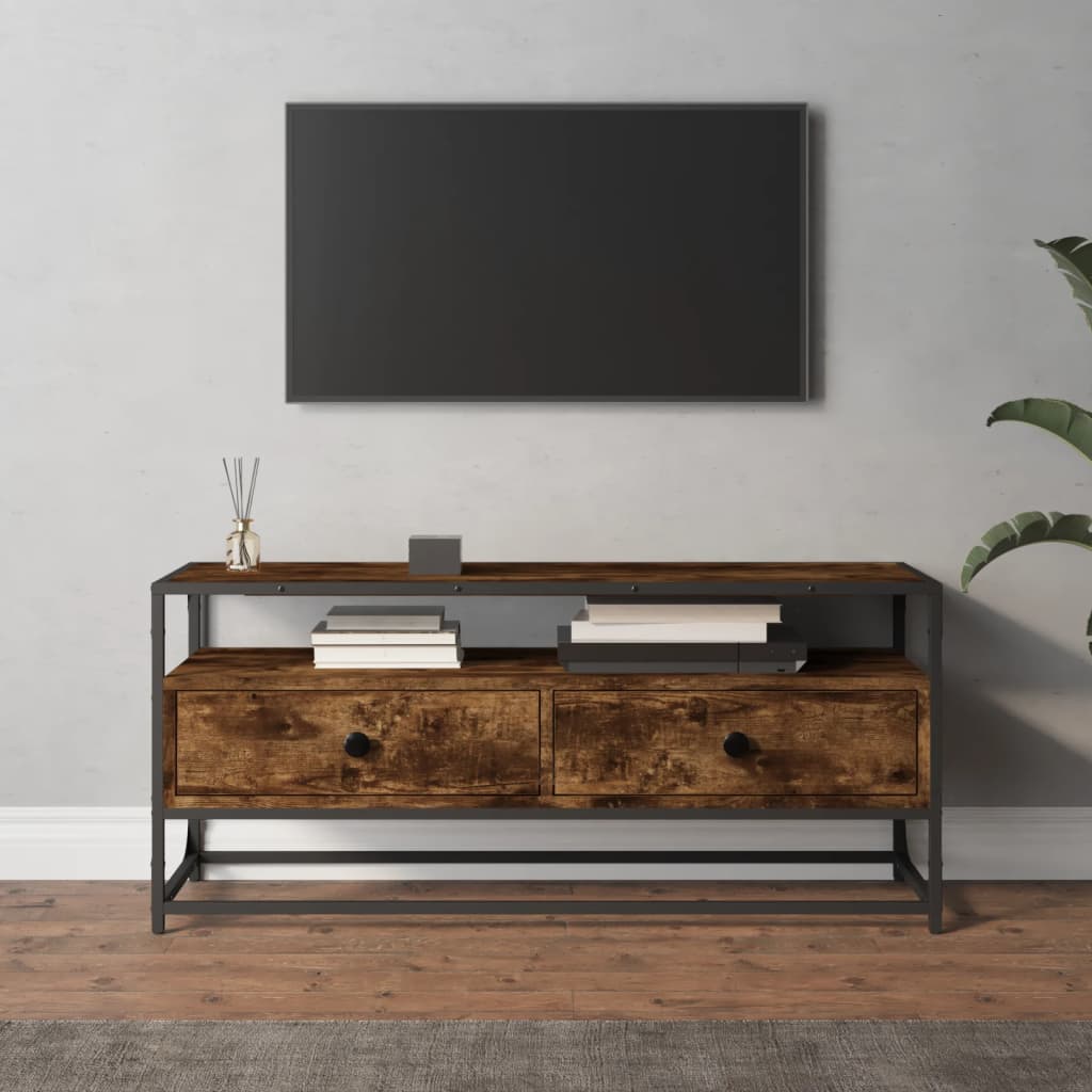 Meuble TV 100x35x45 cm ouvré en bois couleur chêne