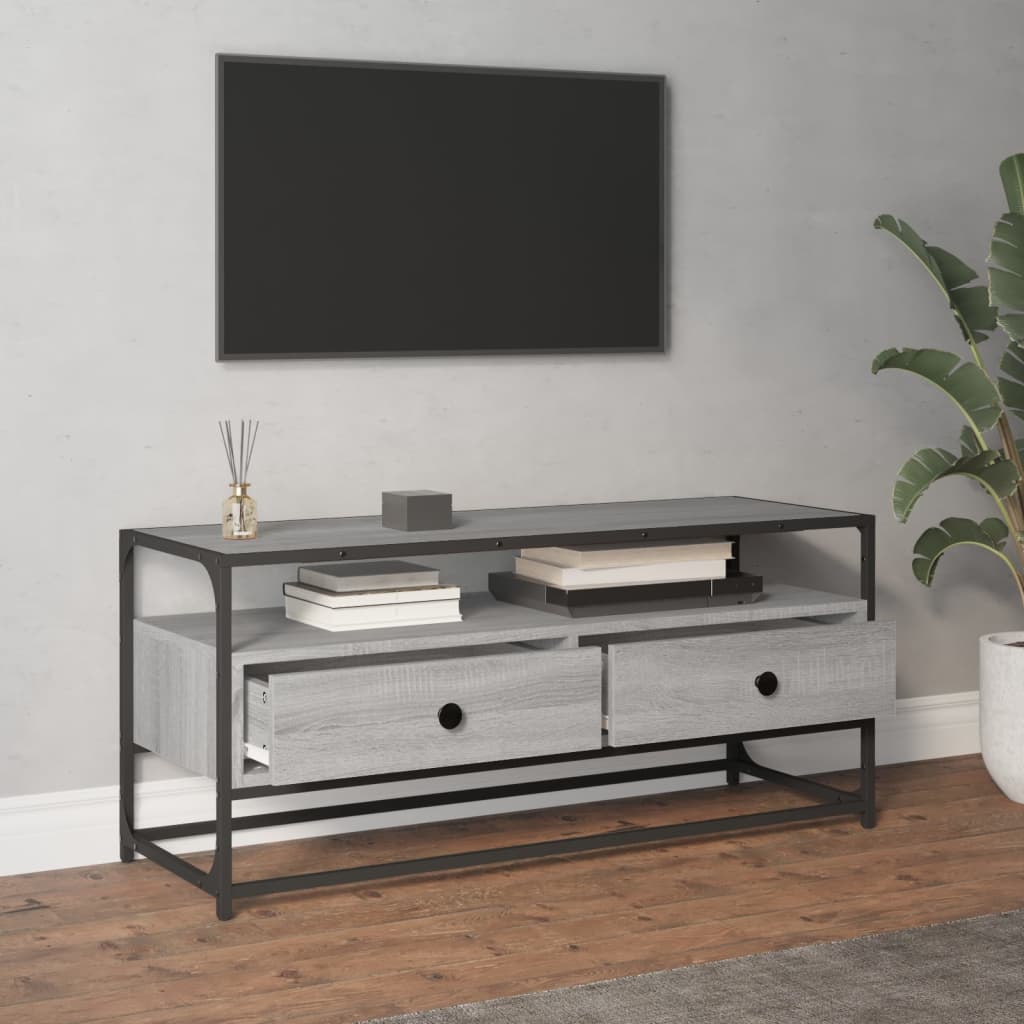 Meuble TV 100x35x45 cm ouvré en bois couleur chêne