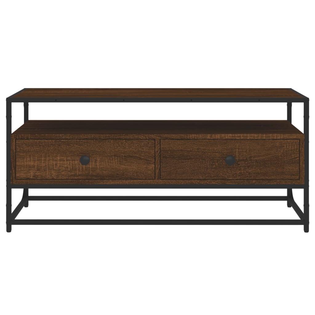 Meuble TV 100x35x45 cm ouvré en bois couleur chêne