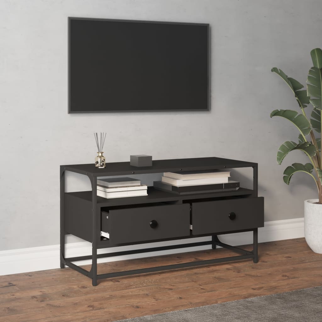 Meuble TV 100x35x45 cm ouvré en bois couleur chêne