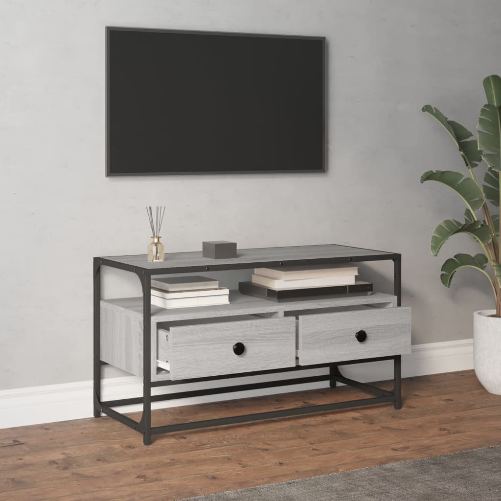 Meuble TV 100x35x45 cm ouvré en bois couleur chêne