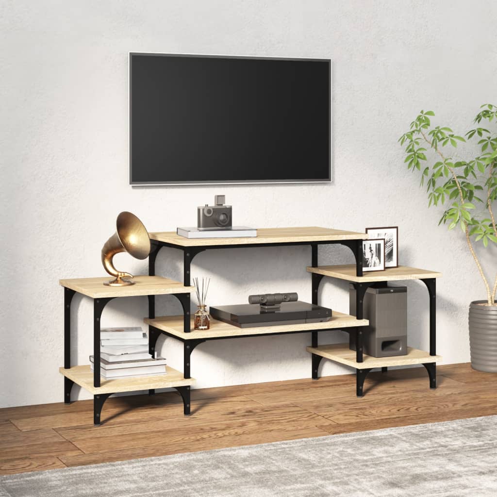 Meuble TV 157x35x52 cm ouvré en bois couleur chêne