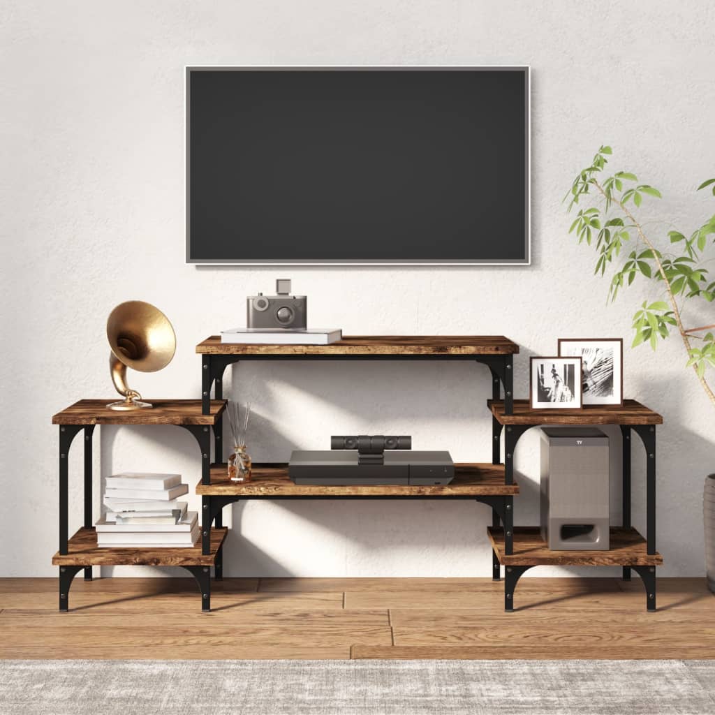 Meuble TV 157x35x52 cm ouvré en bois couleur chêne