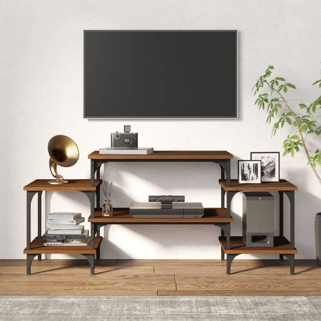 Meuble TV 157x35x52 cm ouvré en bois couleur chêne