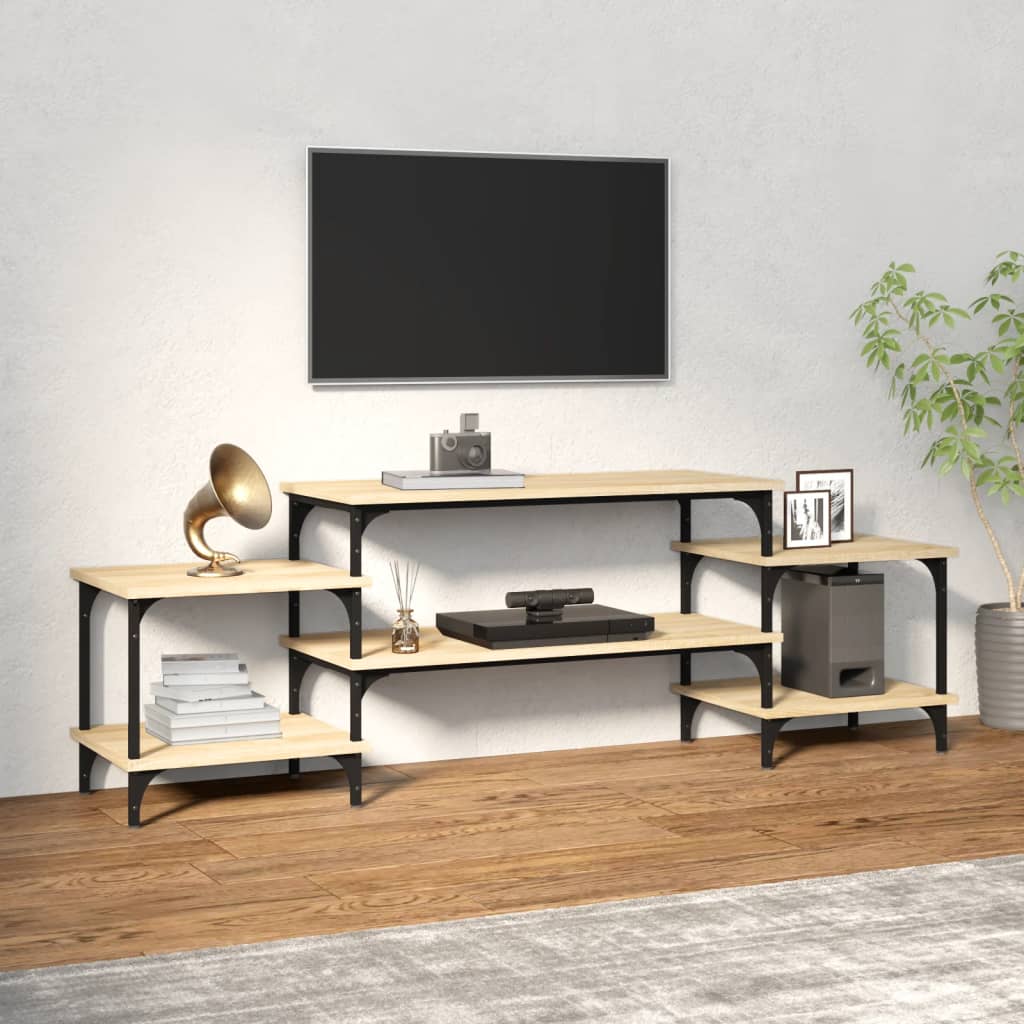 Meuble TV 157x35x52 cm ouvré en bois couleur chêne