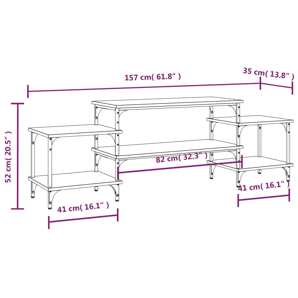 Meuble TV 157x35x52 cm ouvré en bois couleur chêne