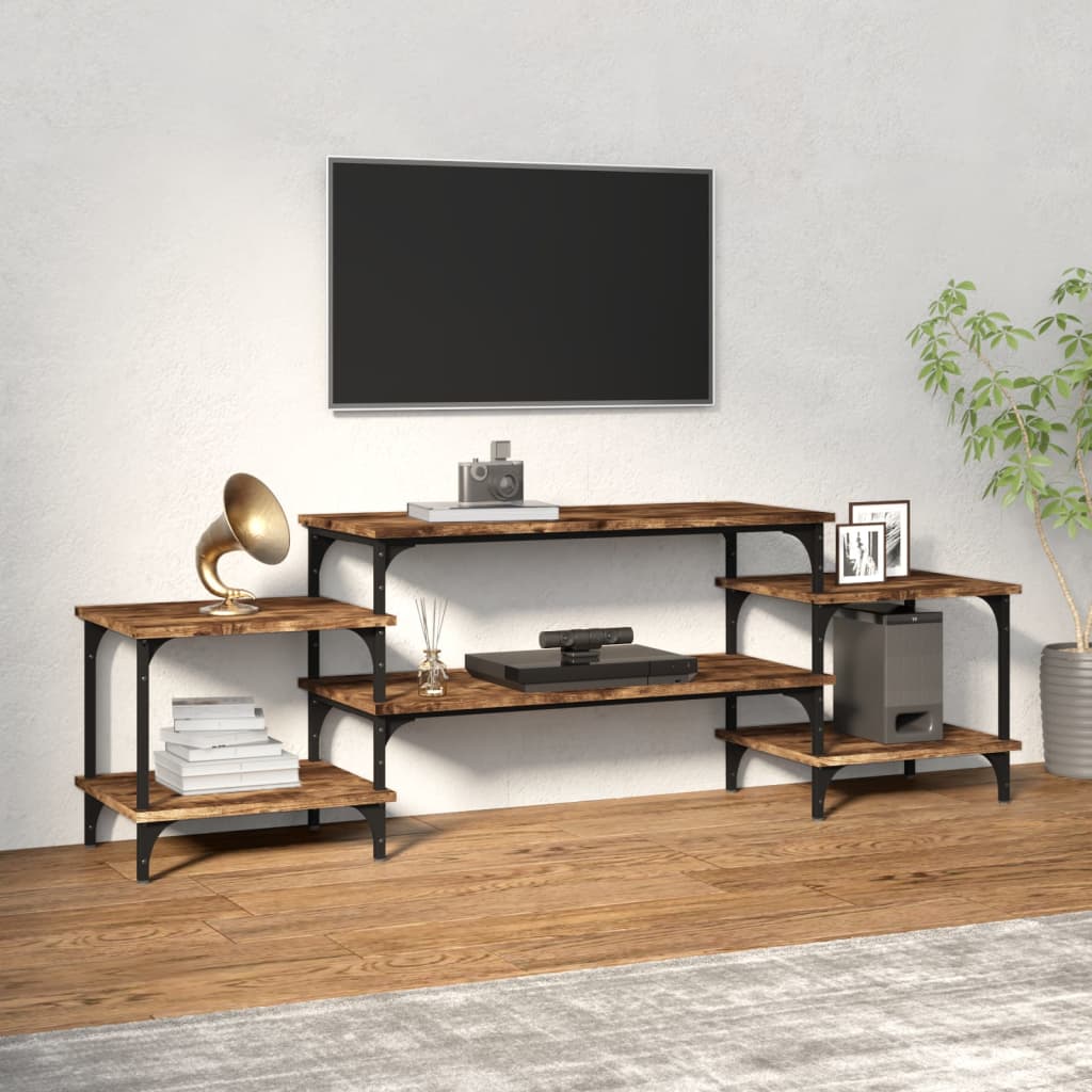 Meuble TV 157x35x52 cm ouvré en bois couleur chêne