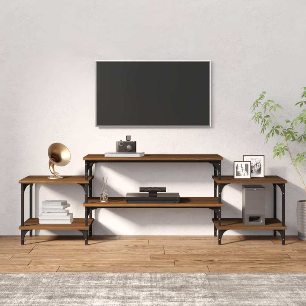 Meuble TV 157x35x52 cm ouvré en bois couleur chêne