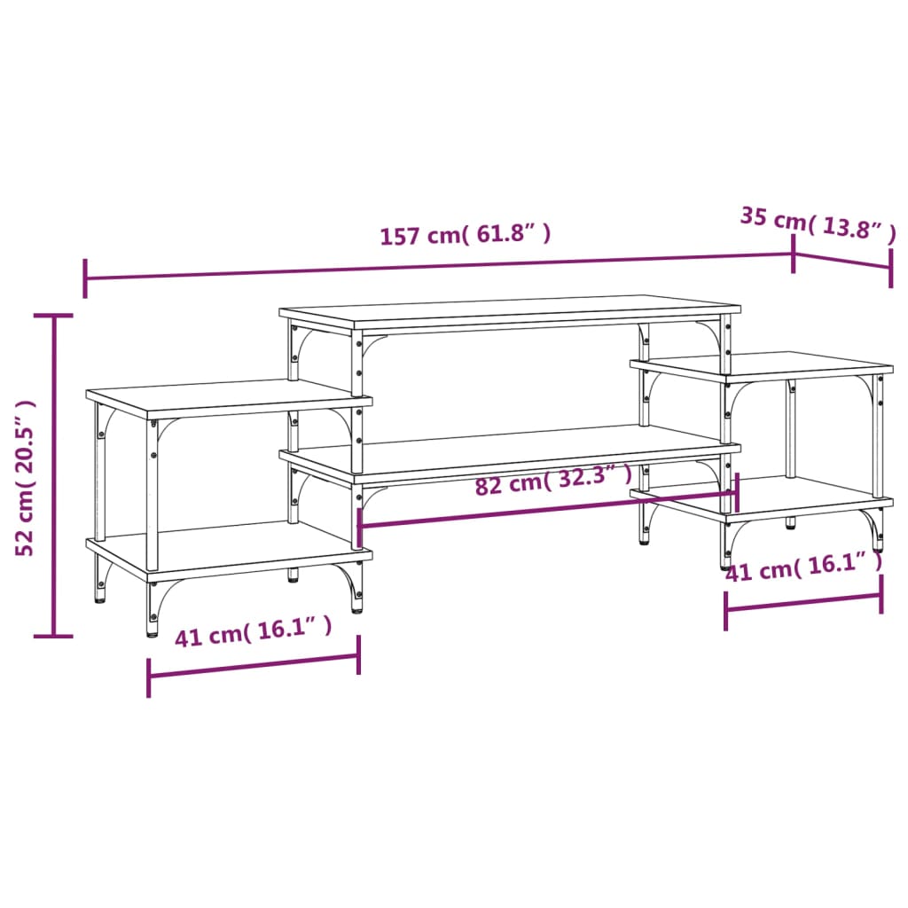 Meuble TV 157x35x52 cm ouvré en bois couleur chêne