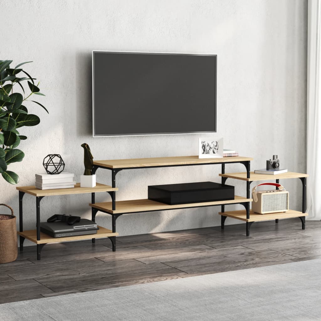 Meuble TV 157x35x52 cm ouvré en bois couleur chêne