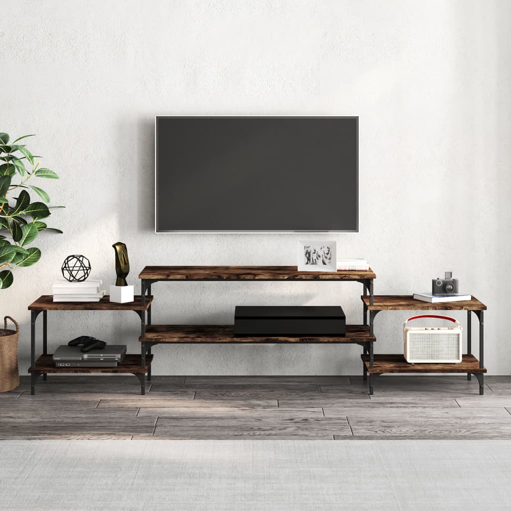 Meuble TV 157x35x52 cm ouvré en bois couleur chêne