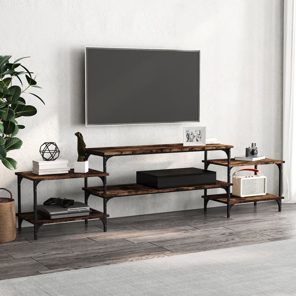 Meuble TV 157x35x52 cm ouvré en bois couleur chêne