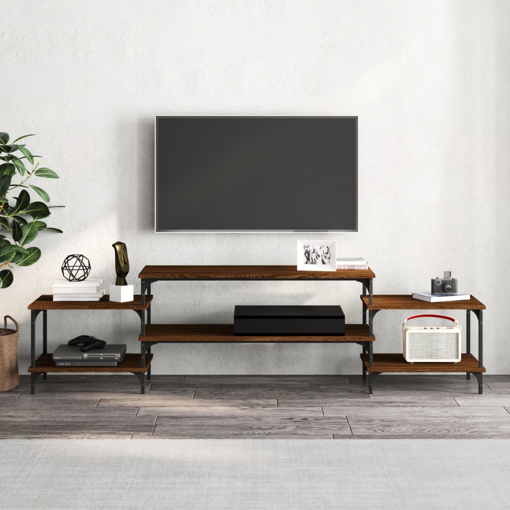 Meuble TV 157x35x52 cm ouvré en bois couleur chêne