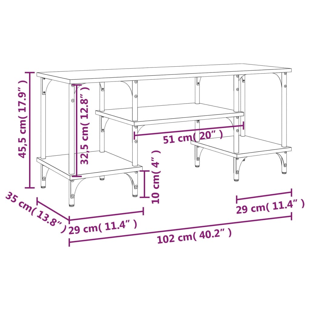 Meuble TV 102x35x45,5 cm finition bois couleur chêne marron