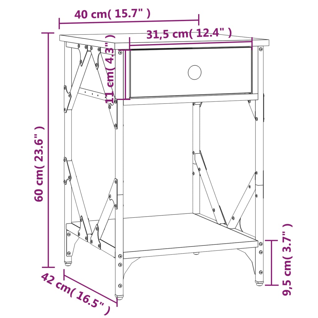 Table de chevet 40x42x60 cm en dérivé du bois couleur chêne