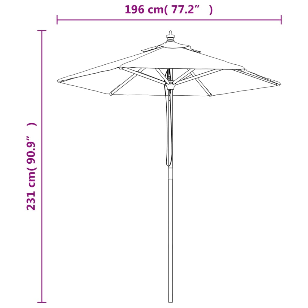 Parasol met houten paal 196x231 cm