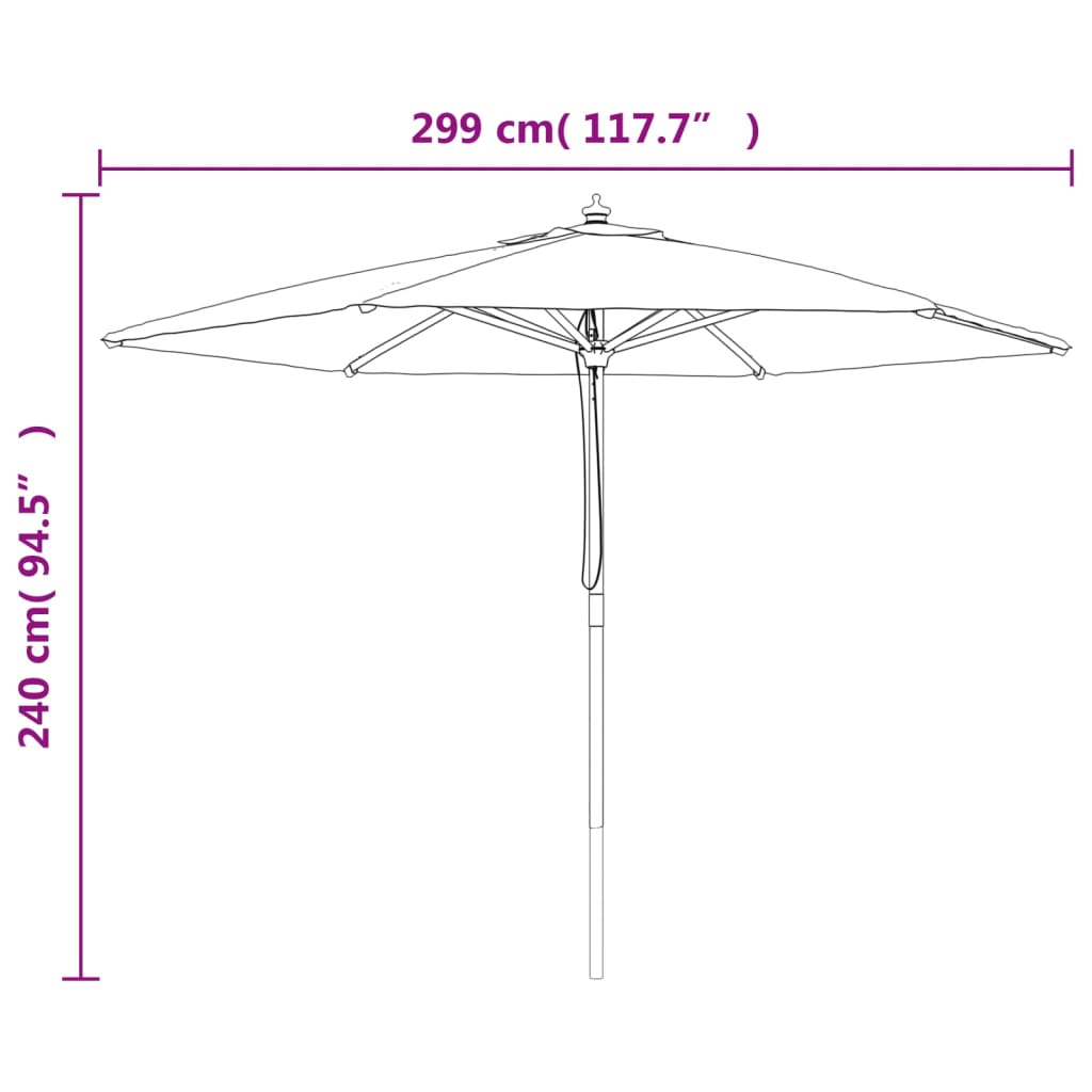 Parasol met houten paal 299x240 cm terracottakleurig