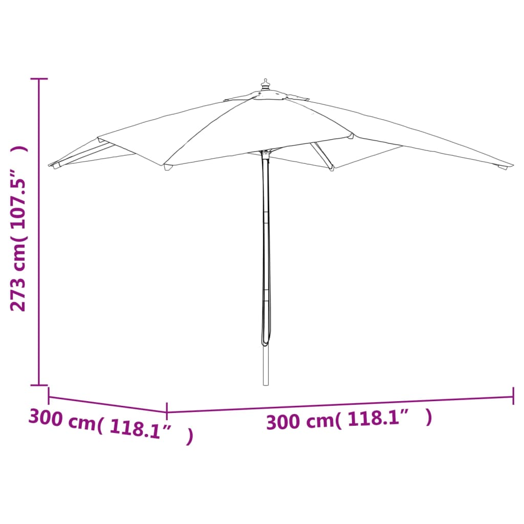 Parasol met houten paal 300x300x273 cm