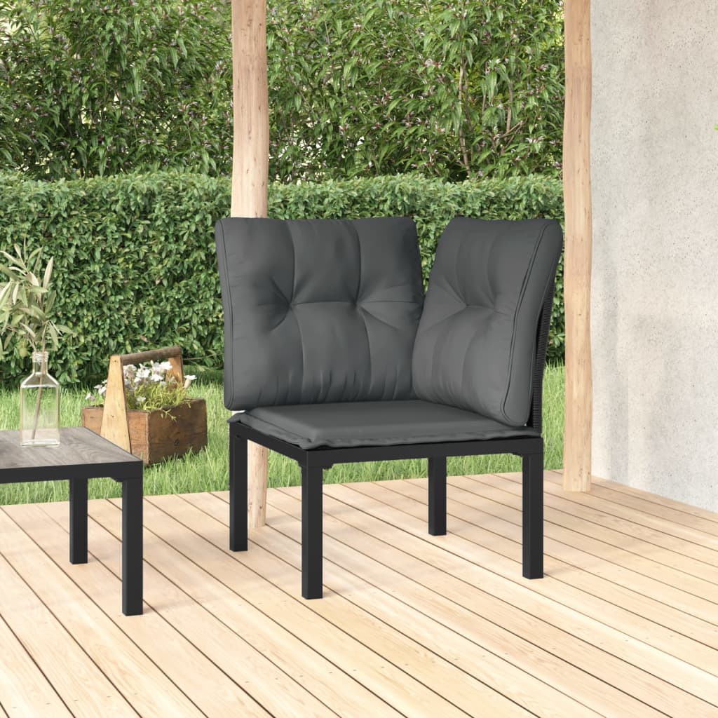 Tuinstoel met kussens poly rattan zwart en grijs