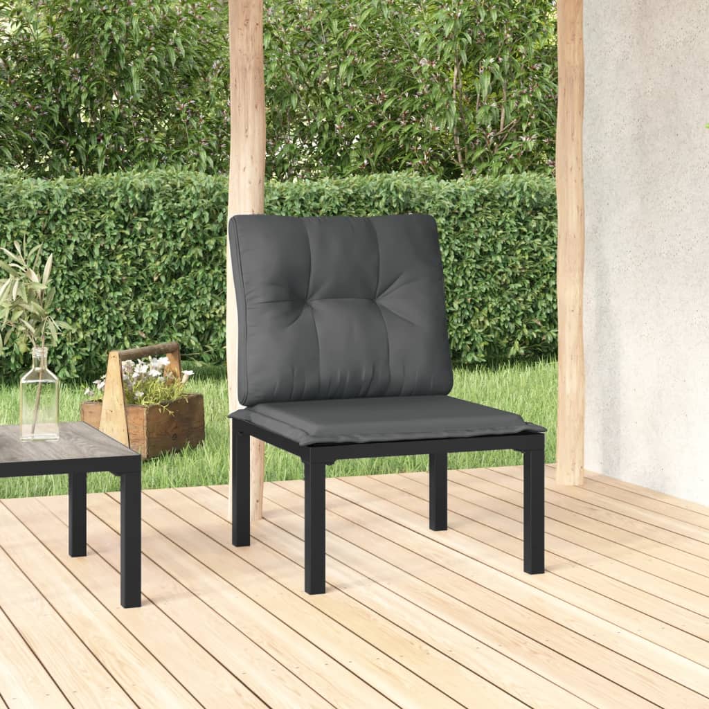 Tuinstoel met kussens poly rattan zwart en grijs