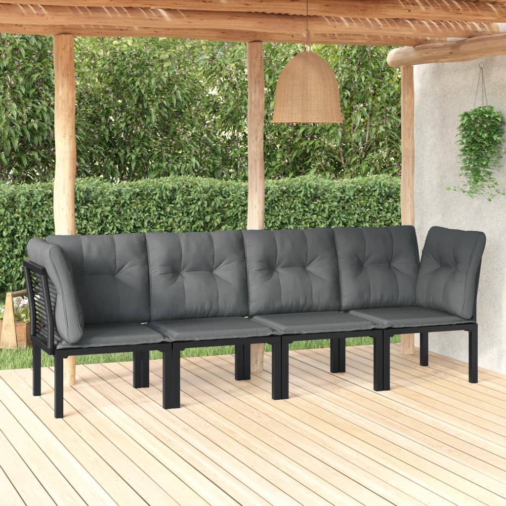 Tuinstoel met kussens poly rattan zwart en grijs