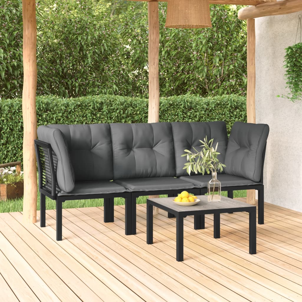 Tuinstoel met kussens poly rattan zwart en grijs