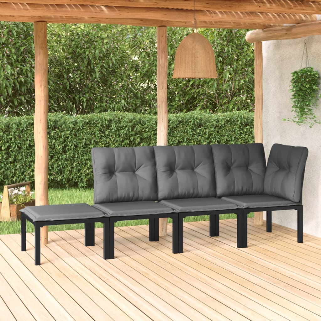 Tuinstoel met kussens poly rattan zwart en grijs