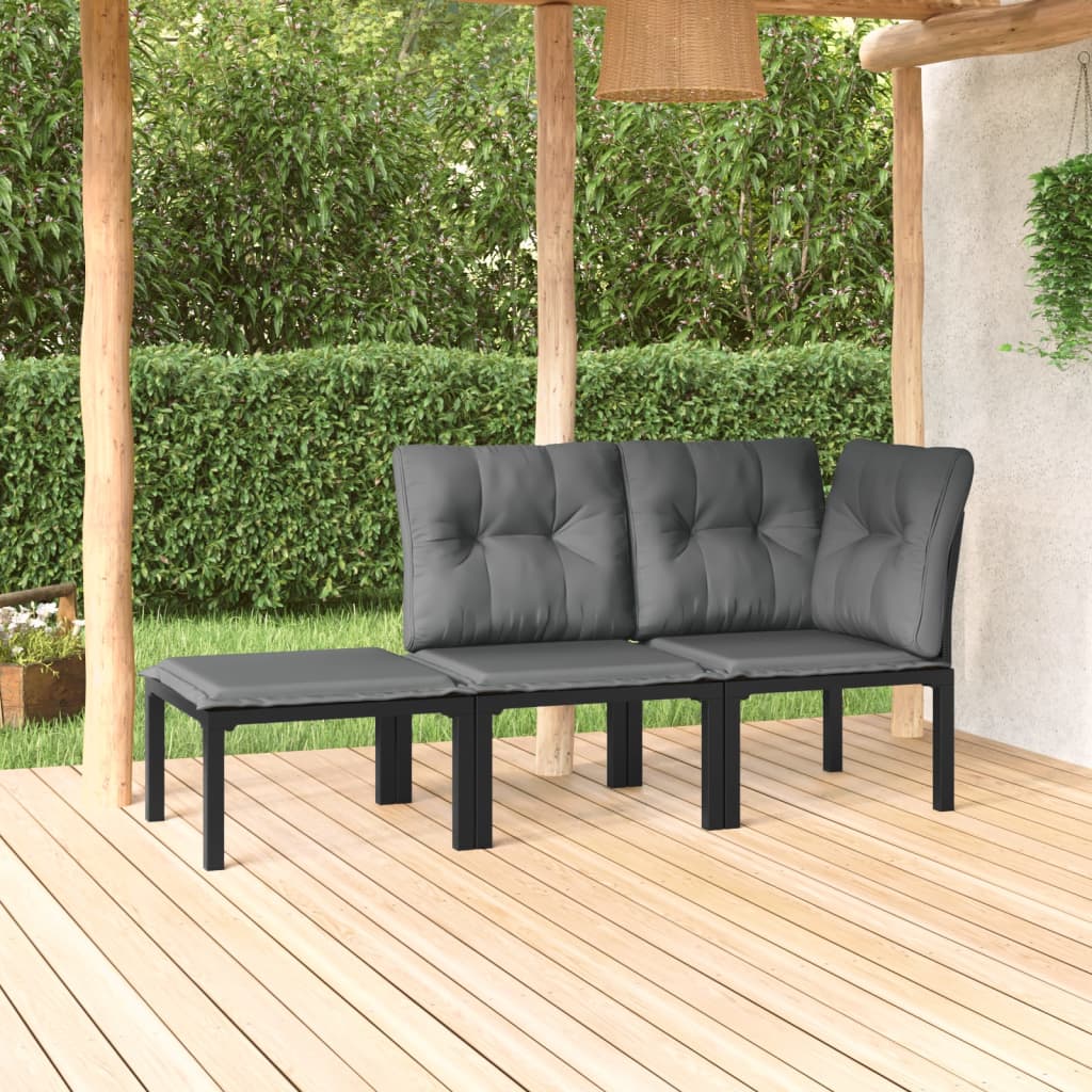 Tuinstoel met kussens poly rattan zwart en grijs