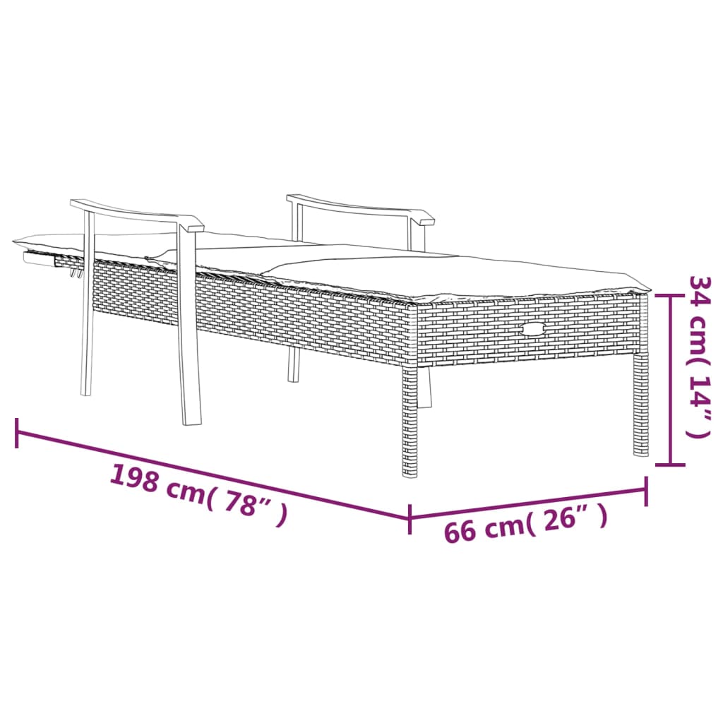 Ligbed met kussen poly rattan grijs