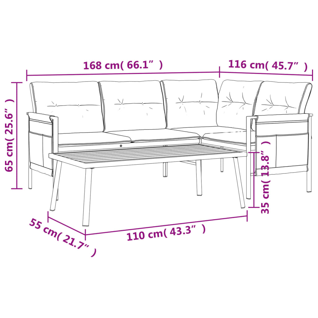 2-delige Loungeset staal antracietkleurig