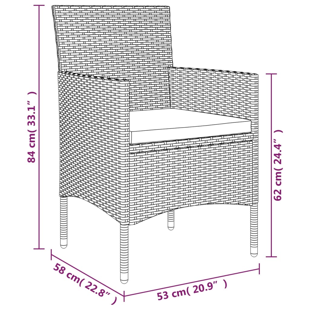 Ensemble de jardin 3 pièces avec coussins