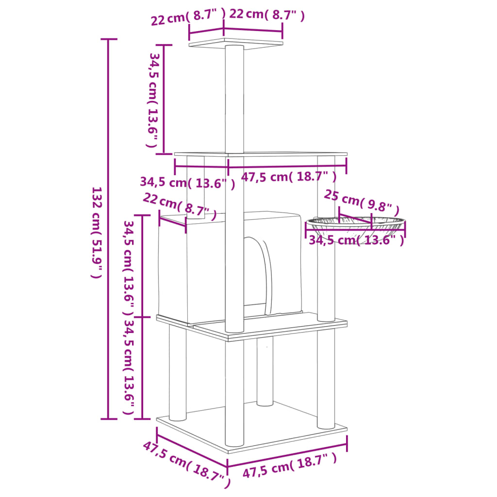 Meuble pour chat avec griffoirs en sisal 132 cm