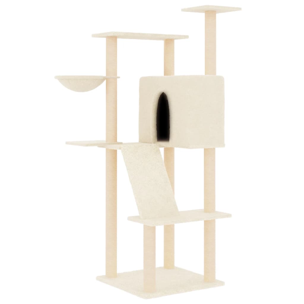 Meuble pour chat avec griffoirs en sisal 143 cm couleur crème