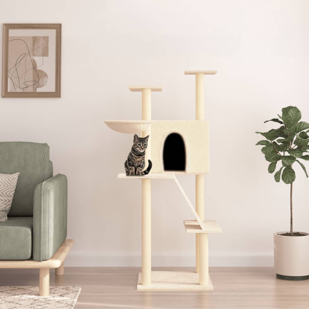 Meuble pour chat avec griffoirs en sisal 143 cm couleur crème