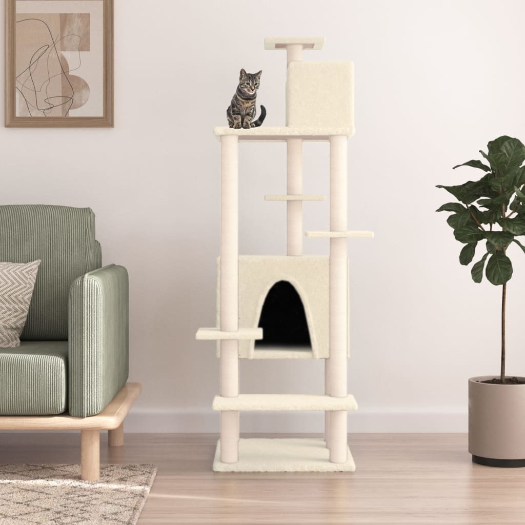 Meuble pour chat avec griffoirs en sisal 154 cm couleur crème