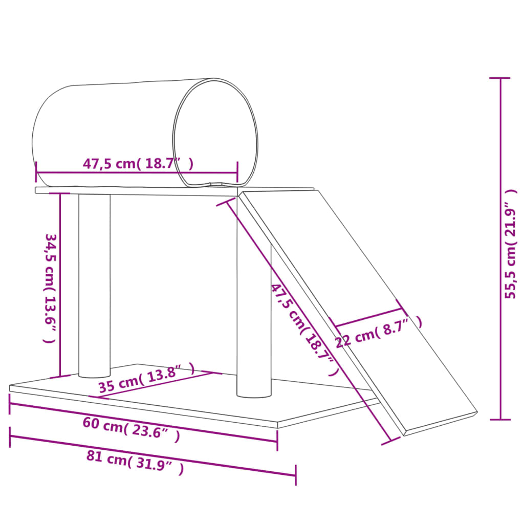 Meuble pour chat avec tunnel et échelle 55,5 cm