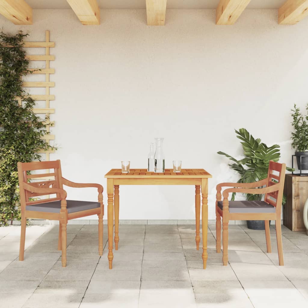 Salon de jardin 5 pièces avec coussins gris foncé en bois de teck massif