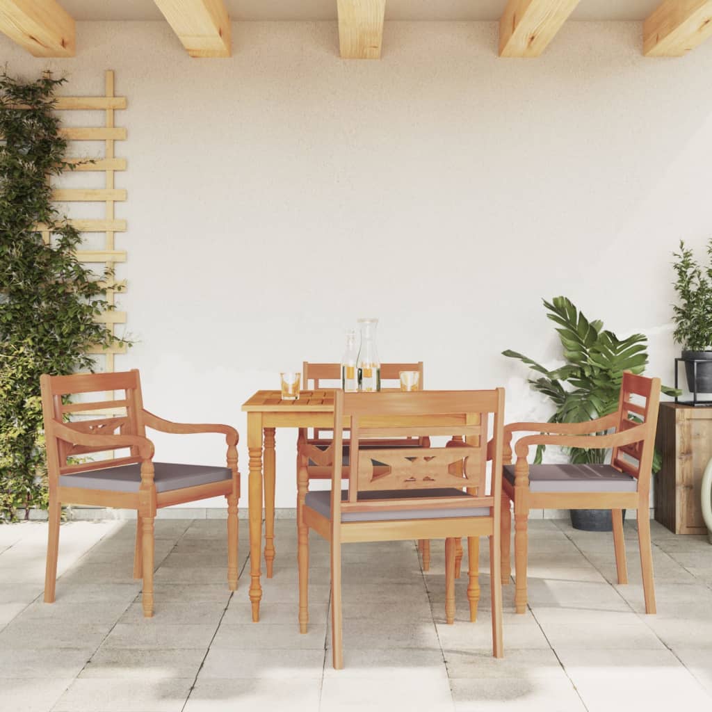 Salon de jardin 5 pièces avec coussins gris foncé en bois de teck massif