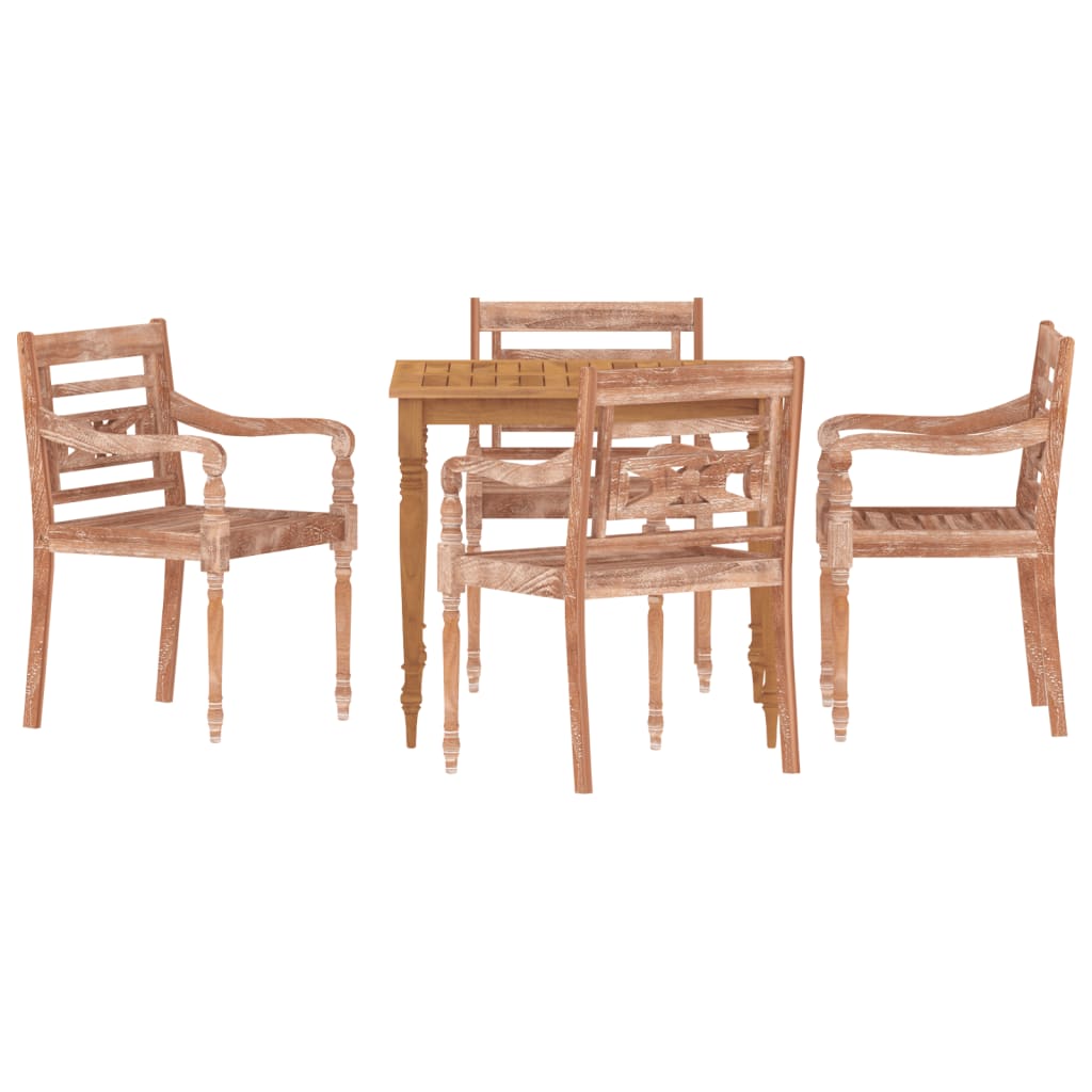 Chaises Batavia 2 pcs en bois de teck massif finition blanchie à la chaux