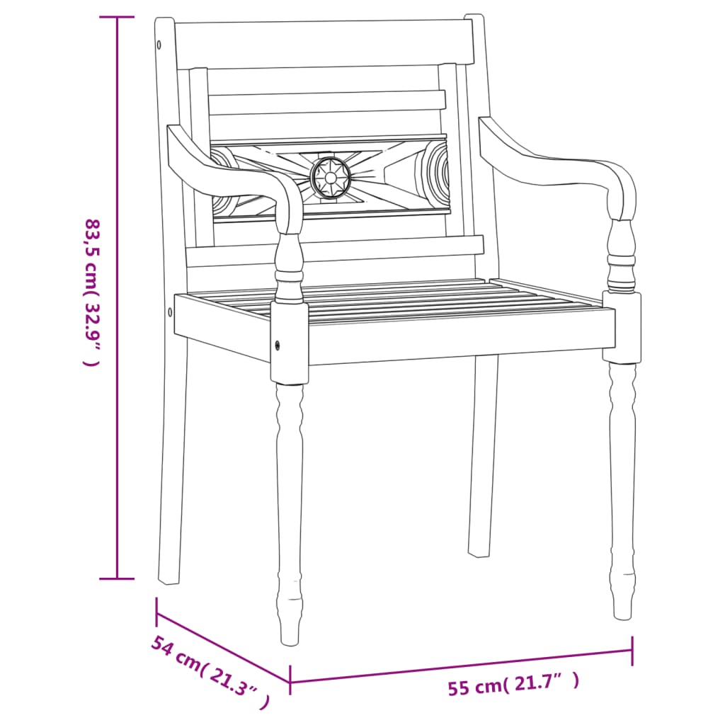 Stoelen Batavia 2 st massief teakhout met whitewash afwerking