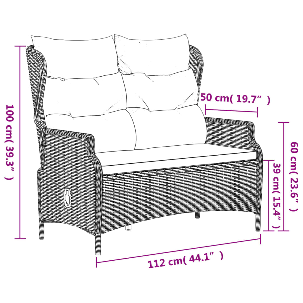 Banc de jardin 2 places avec coussins en polyrotin