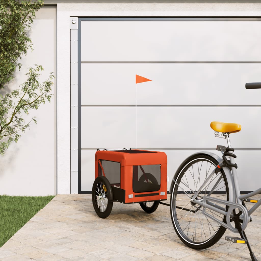 Hondenfietstrailer oxford stof en ijzer oranje en