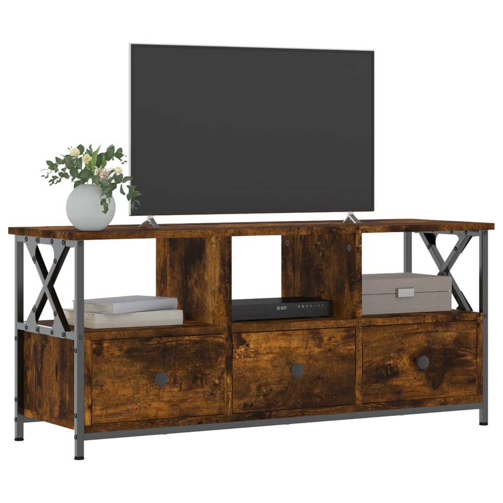 Tv-meubel 102x33x45 cm bewerkt hout en ijzer eikenkleur