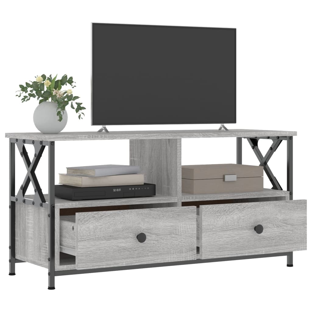 Tv-meubel 102x33x45 cm bewerkt hout en ijzer eikenkleur