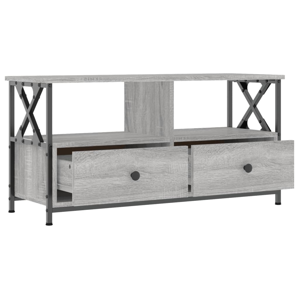 Tv-meubel 102x33x45 cm bewerkt hout en ijzer eikenkleur