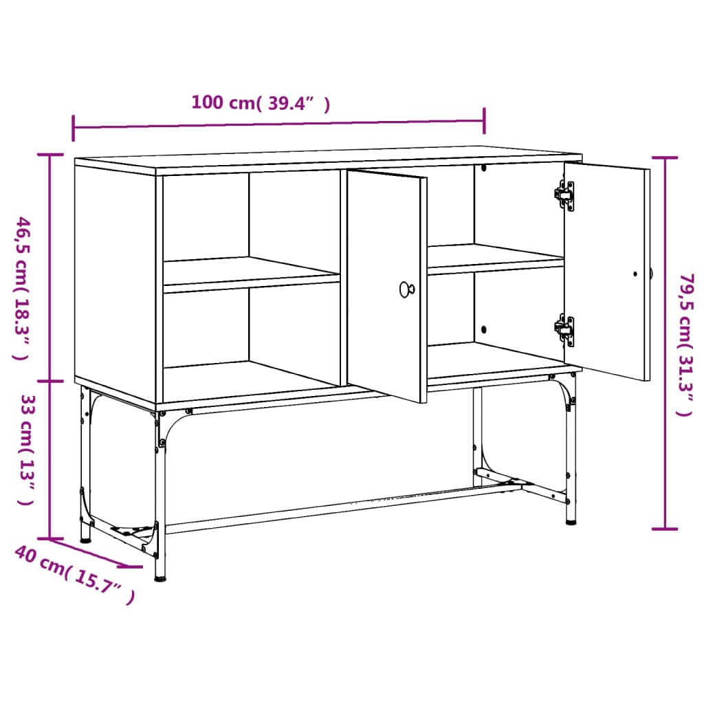 Dressoir 100x40x79,5 cm bewerkt hout eikenkleurig